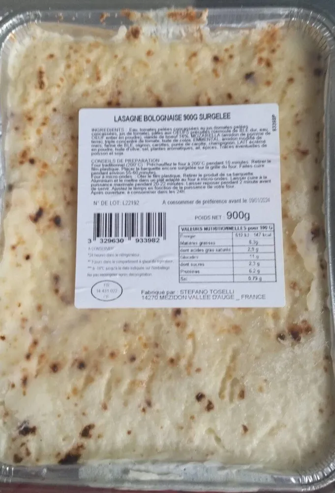 Lasagnes bolognaises 900g surgelées