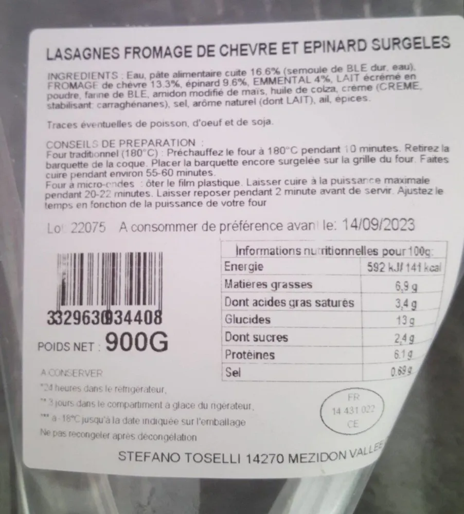 Lasagnes fromage de chèvre et épinard