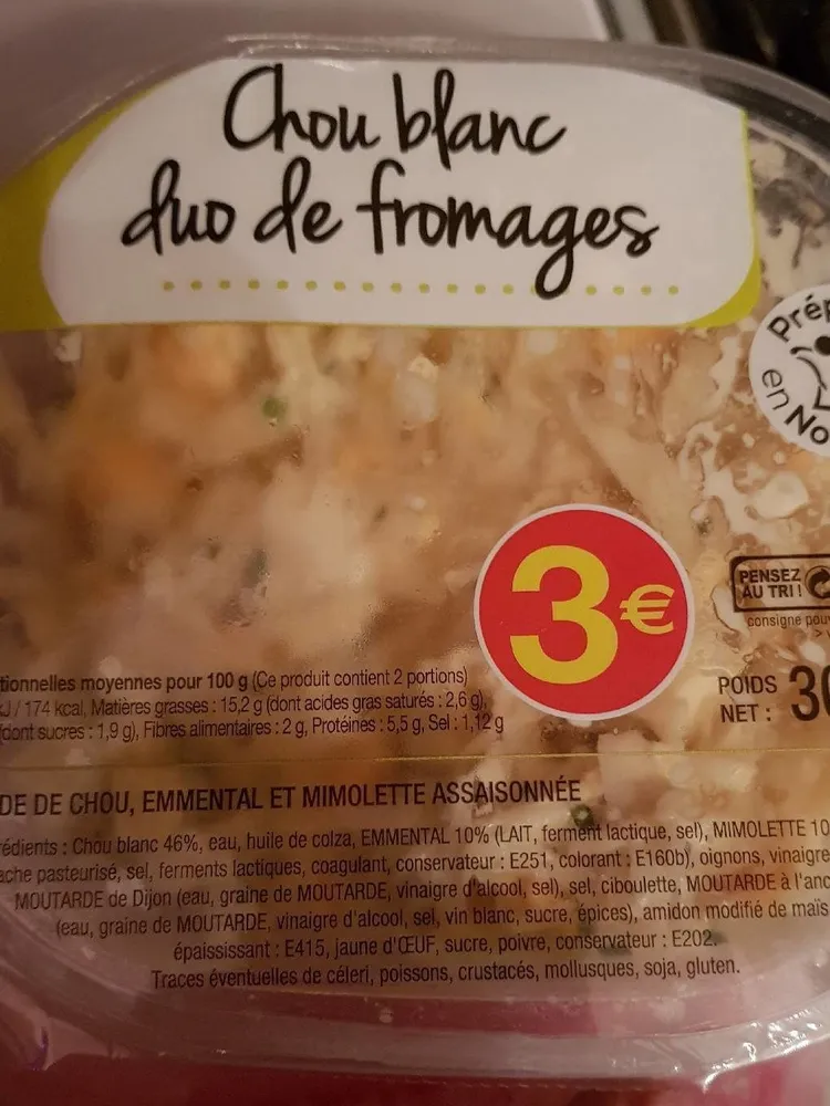 Chou blanc duo de fromage