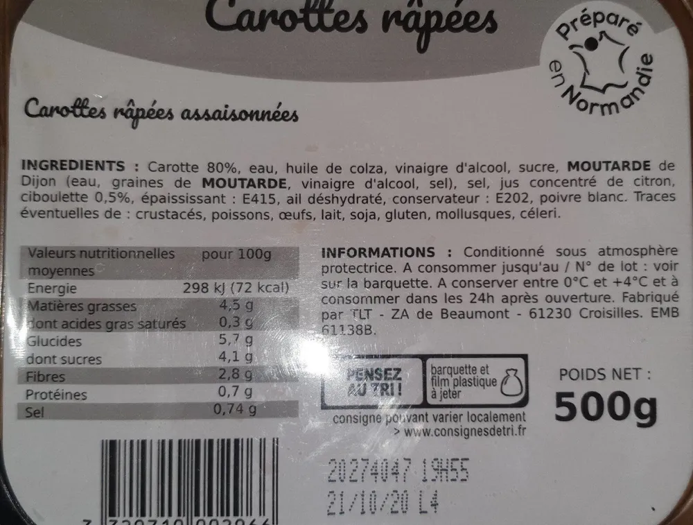 Carottes râpées assaisonnées