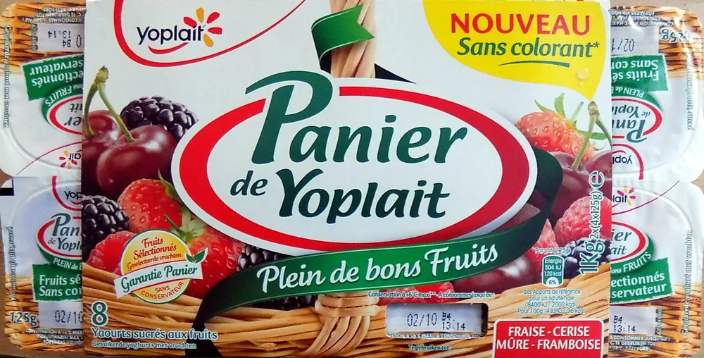 Panier de Yoplait (Cerise, Fraise, Framboise, Mûre) 8 Pots