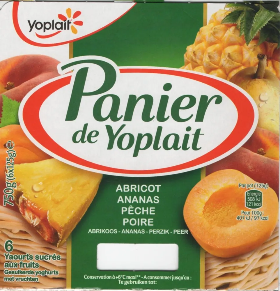 Panier de Yoplait (Abricot, Ananas, Pêche, Poire) 6 Pots