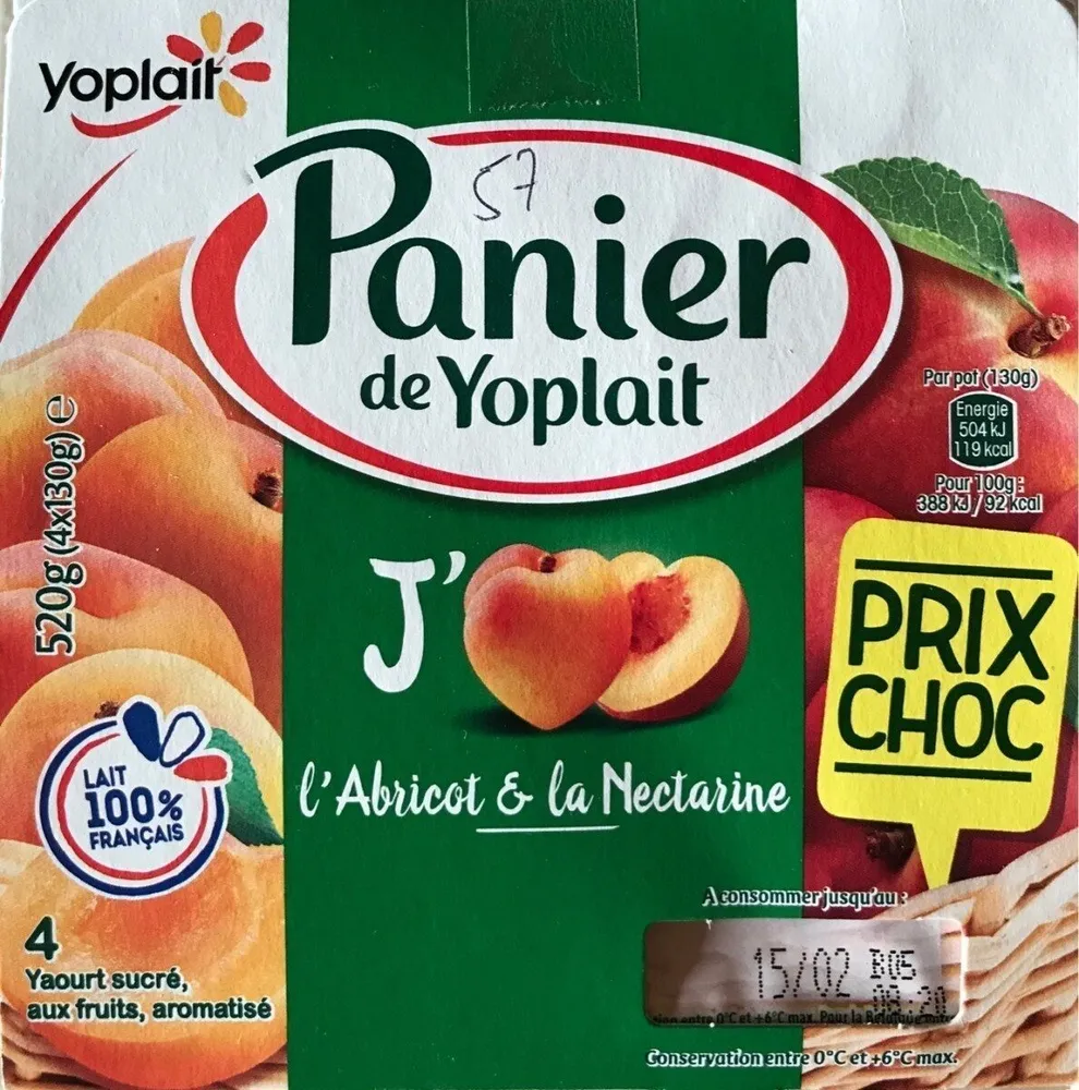 Yaourt Panier de Yoplait abricot et nectarine  2 x 2 x 130 g