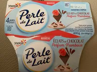 Spécialité laitière sucrée à framboise, aromatisée, aux copeaux de chocolat