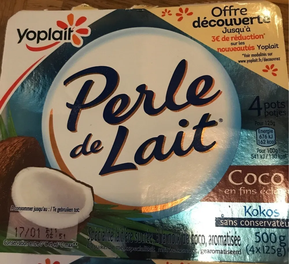 Spécialité laitière sucrée, à la noix de coco, aromatisée