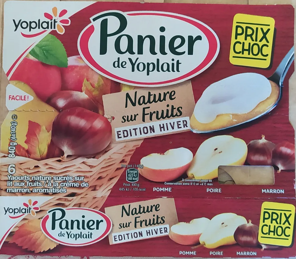 Panier de Yoplait - Nature sur Fruits ÉDITION HIVER Pomme Poire Marron 6 x 140 g