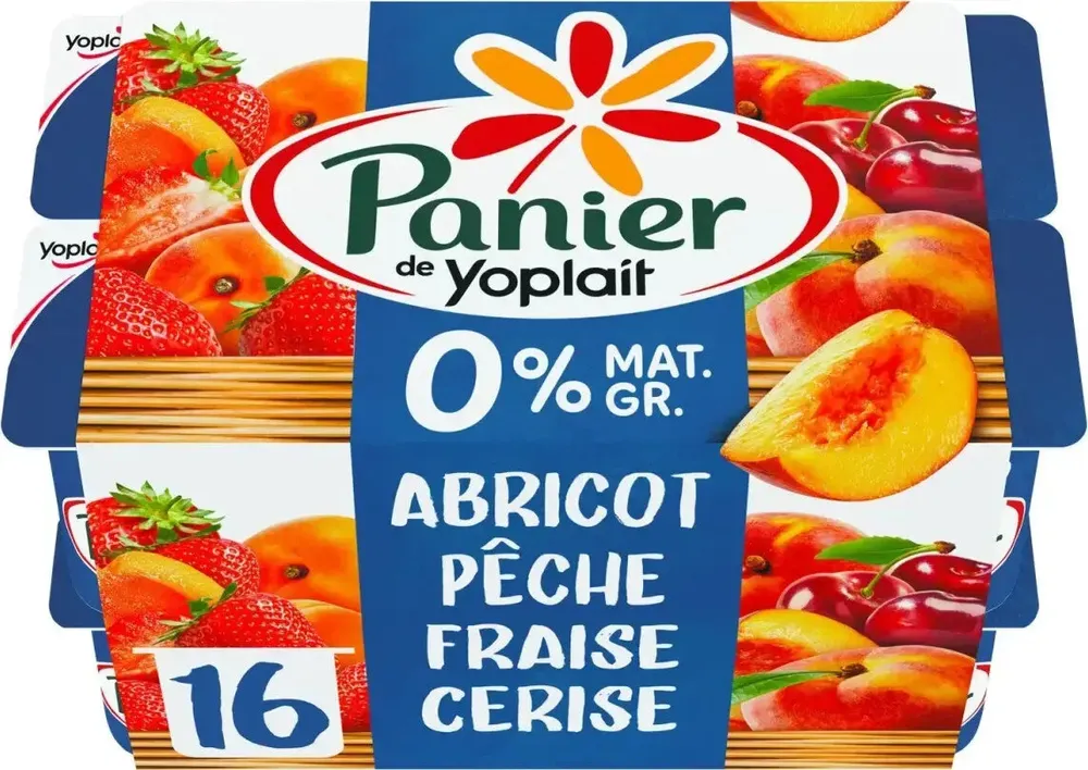 Yaourt 0% abricot pêche fraise cerise