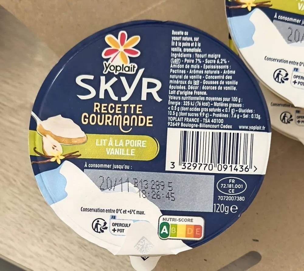 SKYR RECETTE GOURMANDE LIT À LA POIRE VANILLE