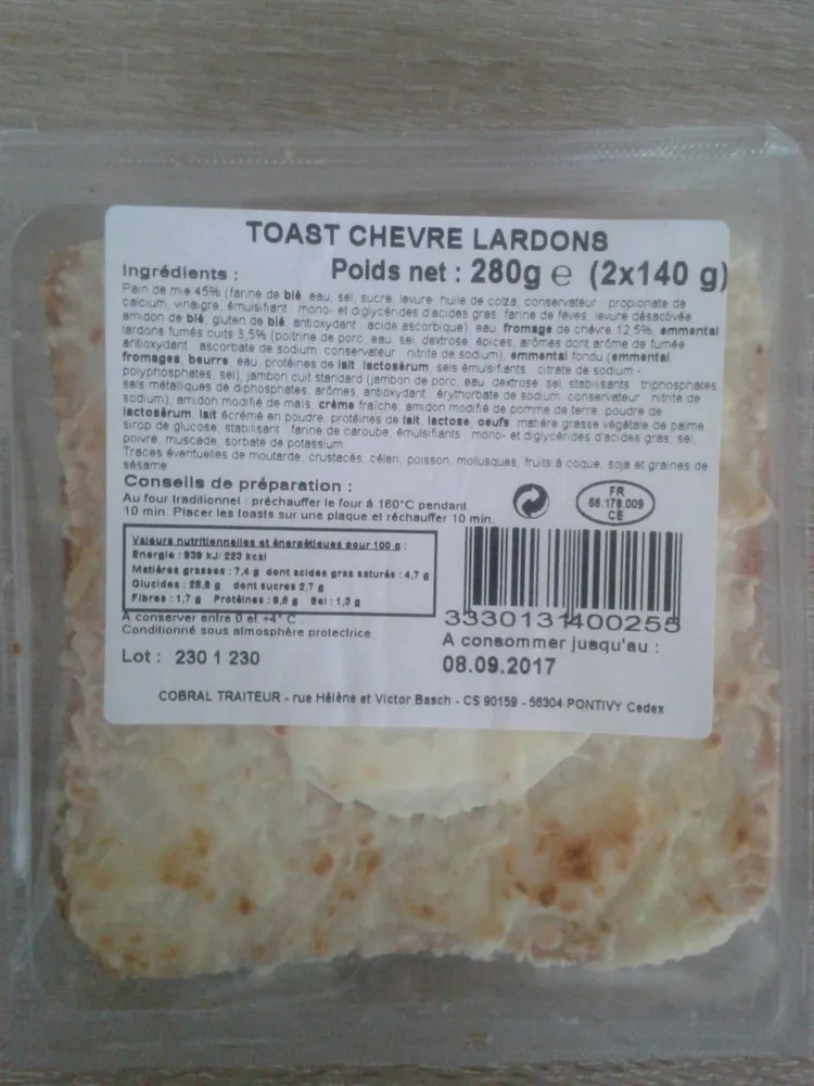 Toast chèvre Lardons
