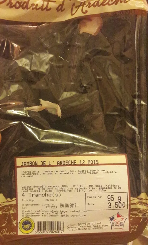 Jambon de l'ardeche 12 mois