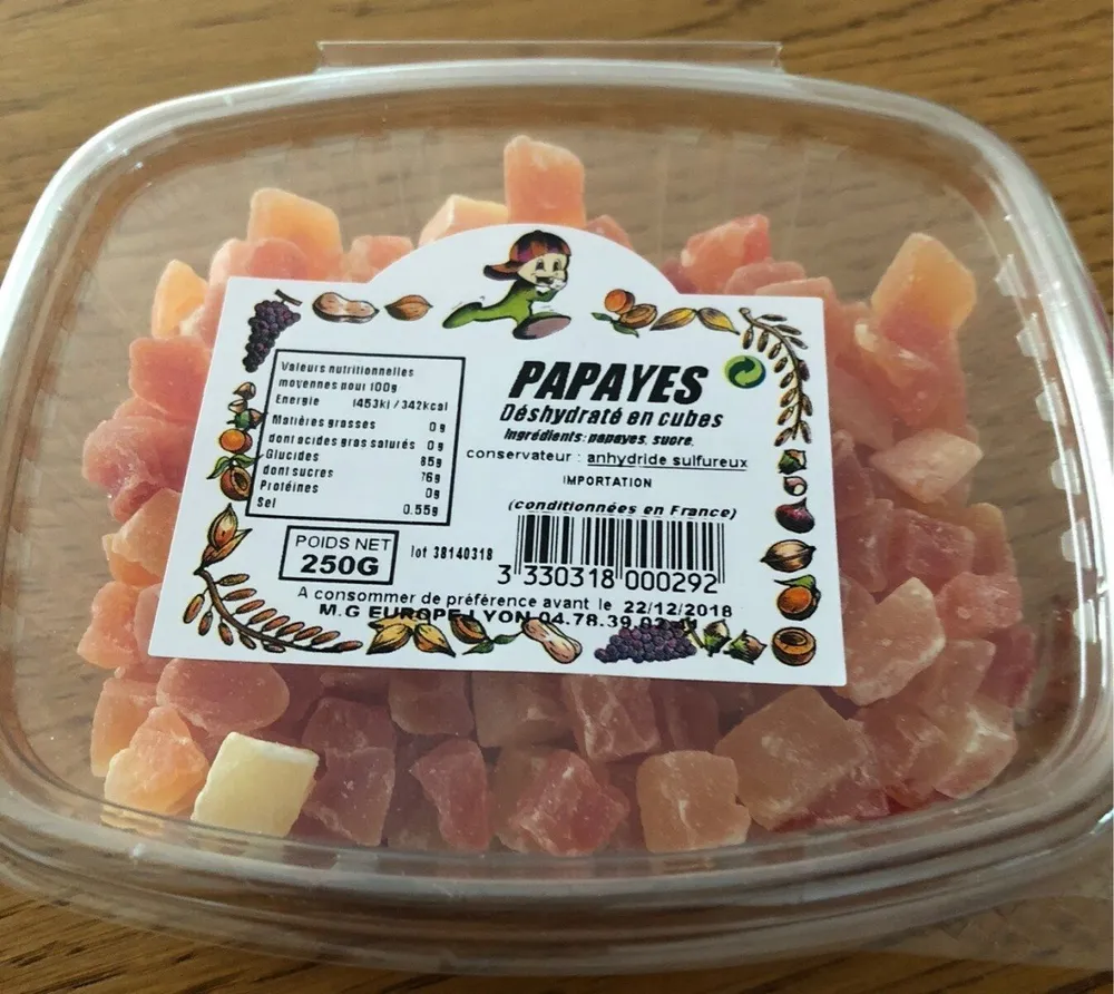Papayes déshydraté en cubes
