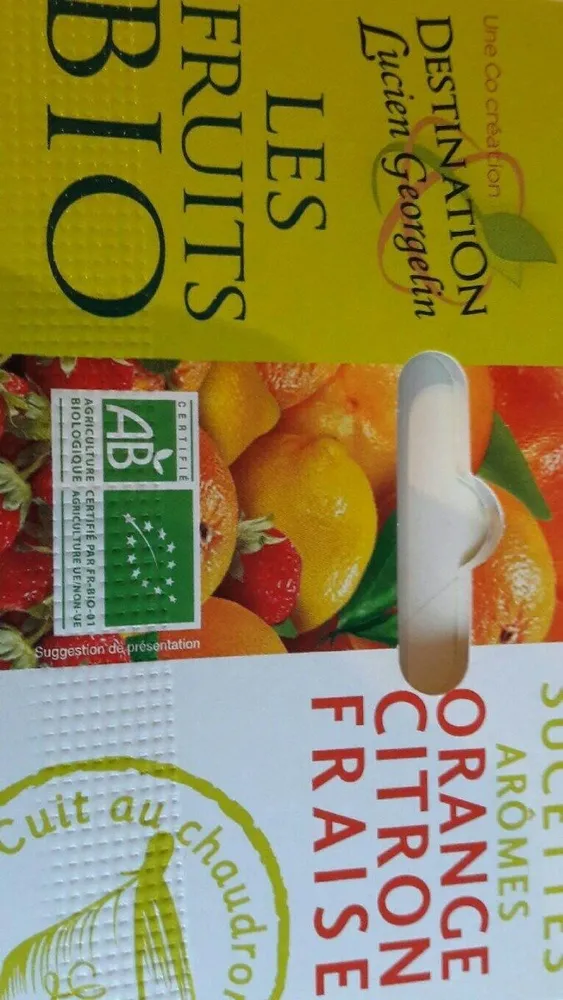 Sucettes arômes orange citron fraise