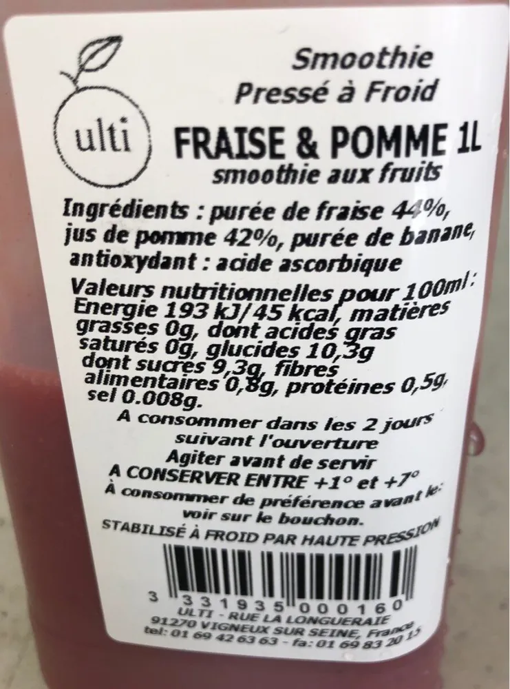 Smoothie aux fruits fraise et pomme 1L