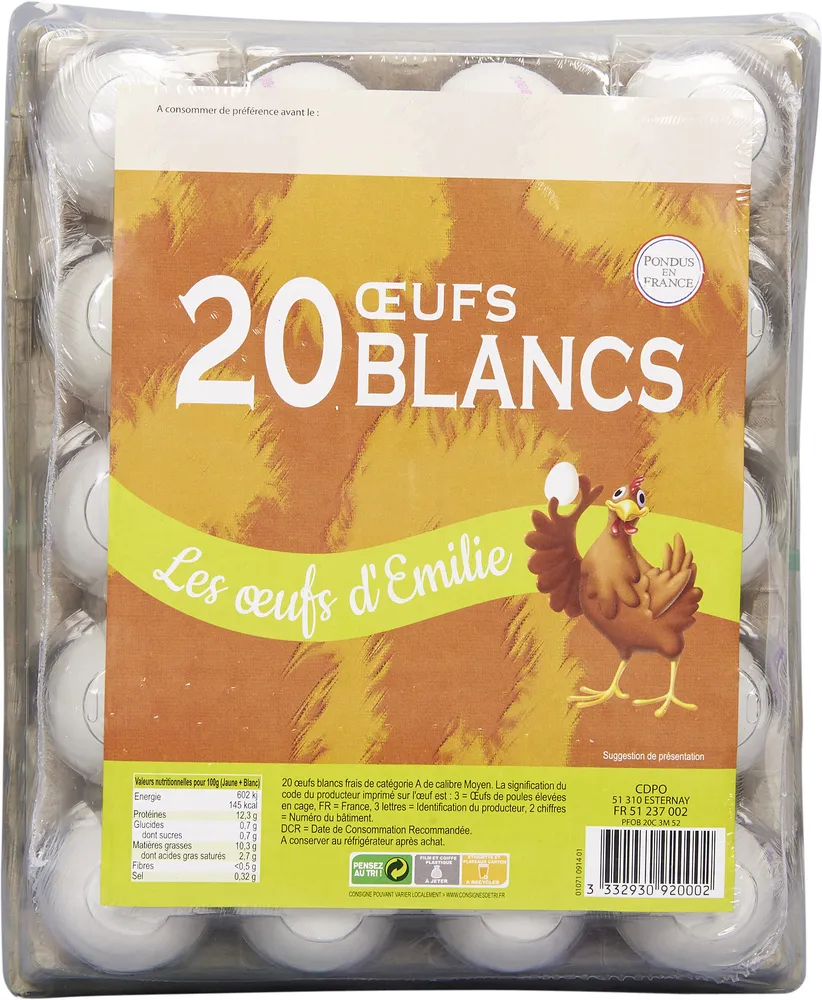 Oeufs Blancs X20 Calibre M 53 / 63