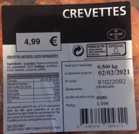 Crevettes entieres cuites refrigerees
