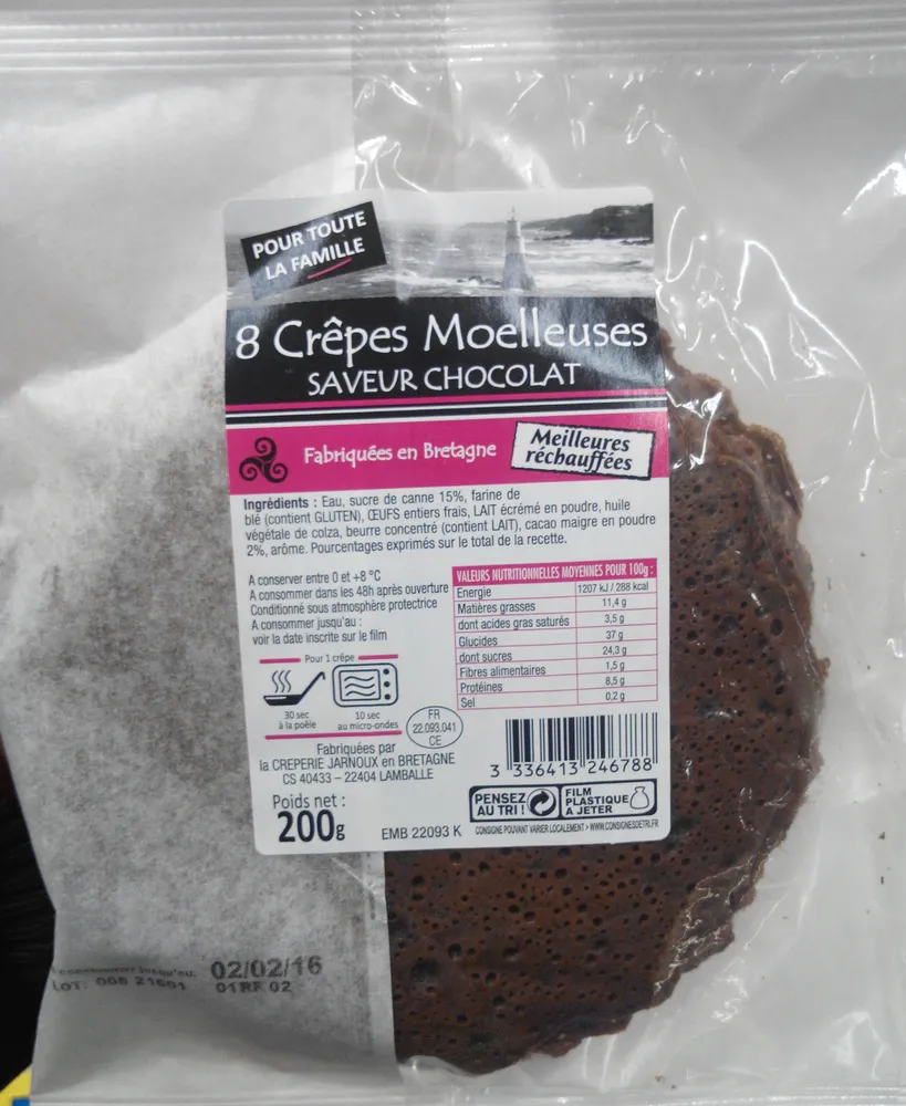 8 crêpes moelleuses saveur chocolat