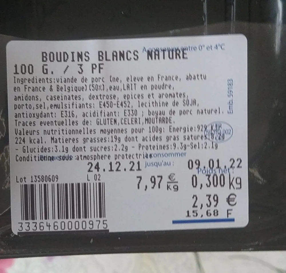 Boudins blancs nature
