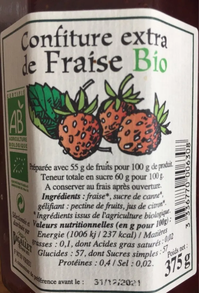 Confiture extra de fraise bio