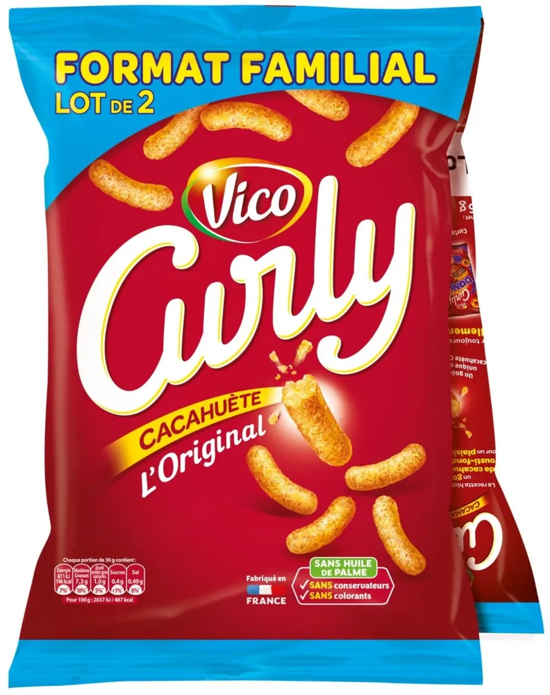 Curly Cacahuète l'Original (format familial, lot de 2)