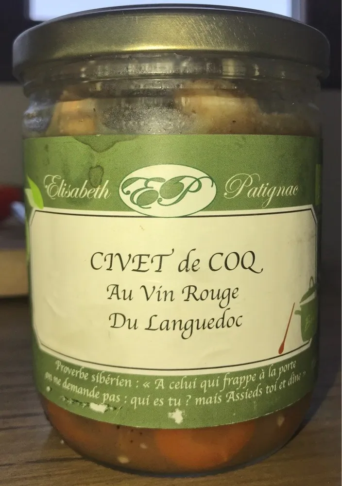 Civet de coq au vin rouge du Languedoc Bio