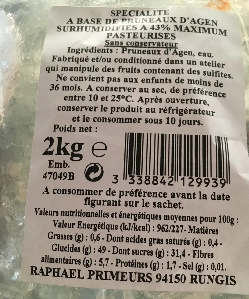 Spécialité à Base de Pruneaux d'Agen