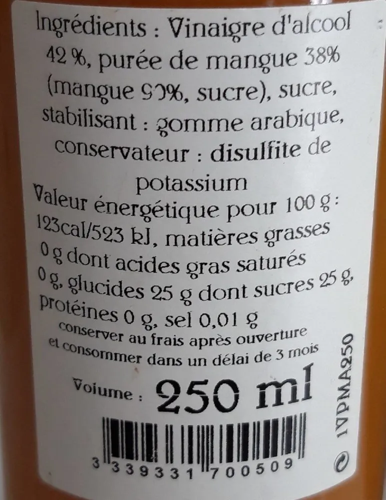 Vinaigre pulpe de mangue