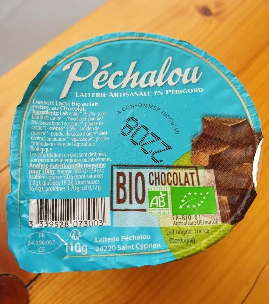 Dessert lactée bio au lait entier, au chocolat