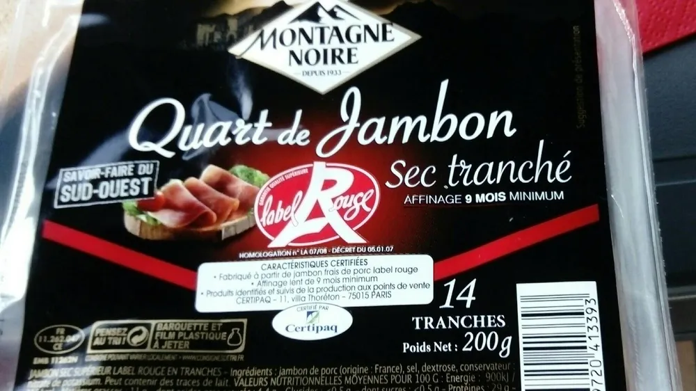 Quart de jambon sec tranché