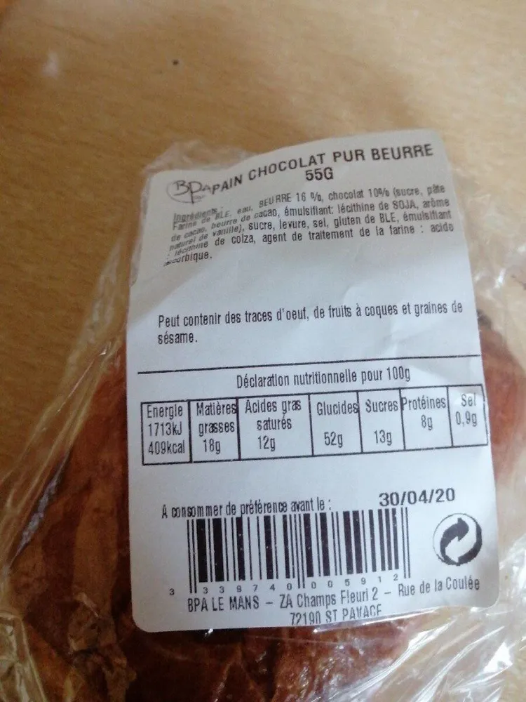 Pain chocolat pur beurre
