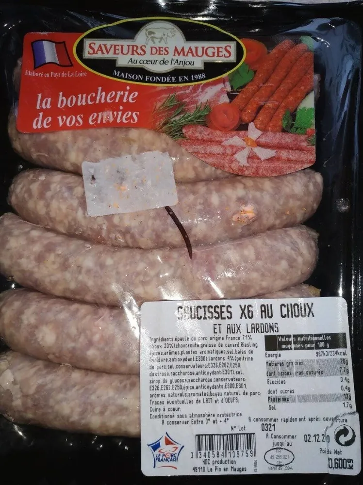 Saucisses aux choux et lardons