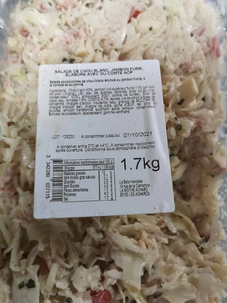Salade choux blanc jambon fumé avec comte aop