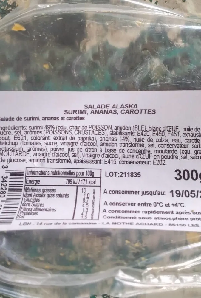 Salade Alaska surimi ananas carotte