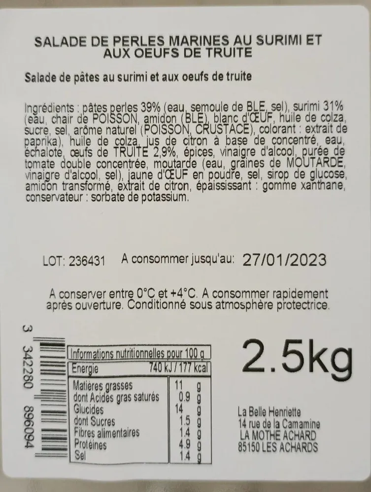 Salade de perles au surimi