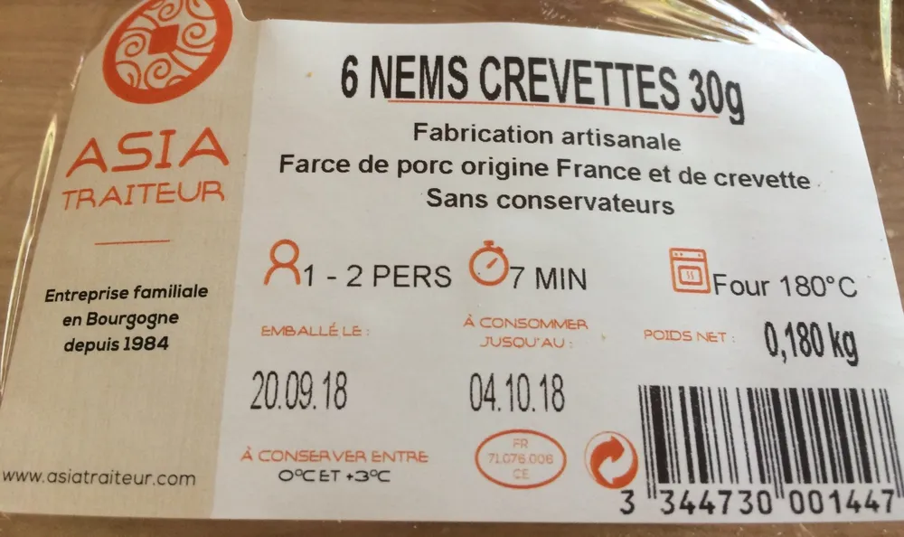 6 nems crevettes 30g
