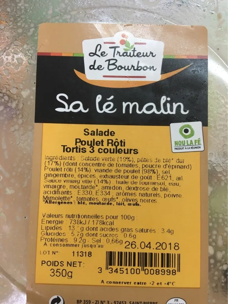 Salade poulet roti tortis 3 couleurs