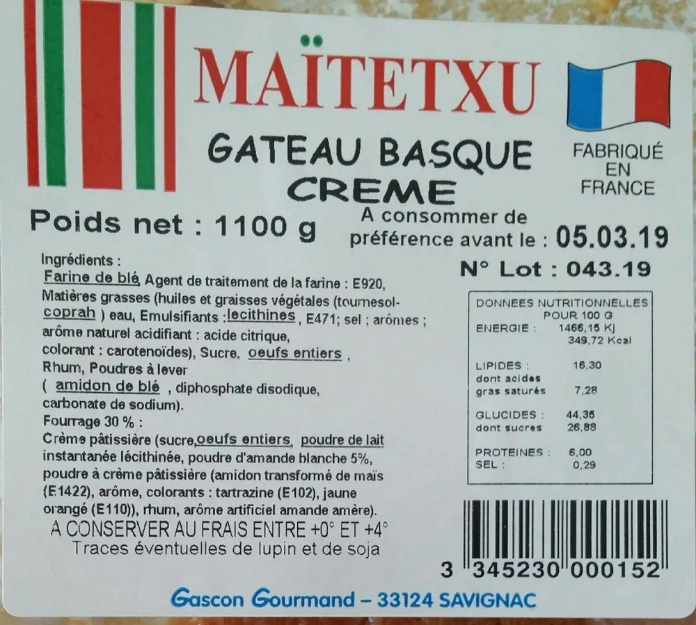 Gâteau basque crème