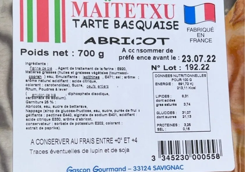 Tarte basque abricot