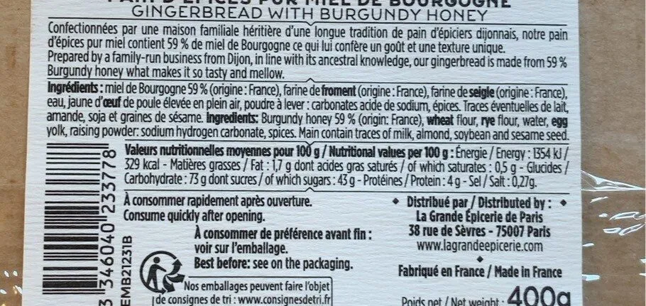 Pain d’épices pur miel