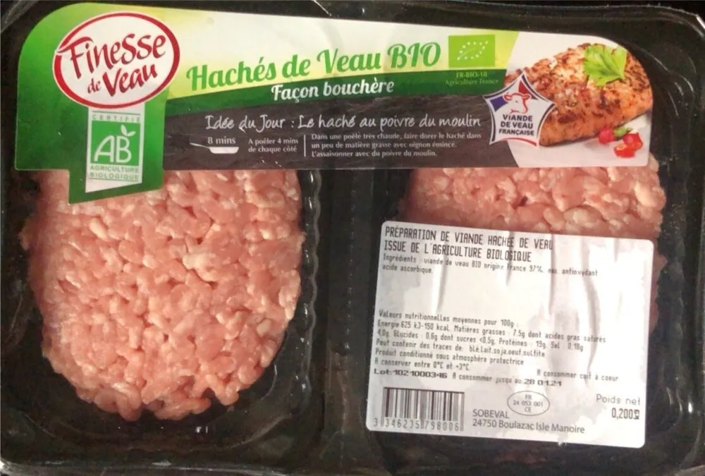 Hachés de veau BIO façon bouchère la barquette de 2 X 200 g