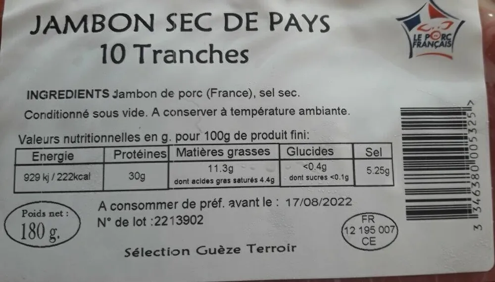 Jambon sec de pays