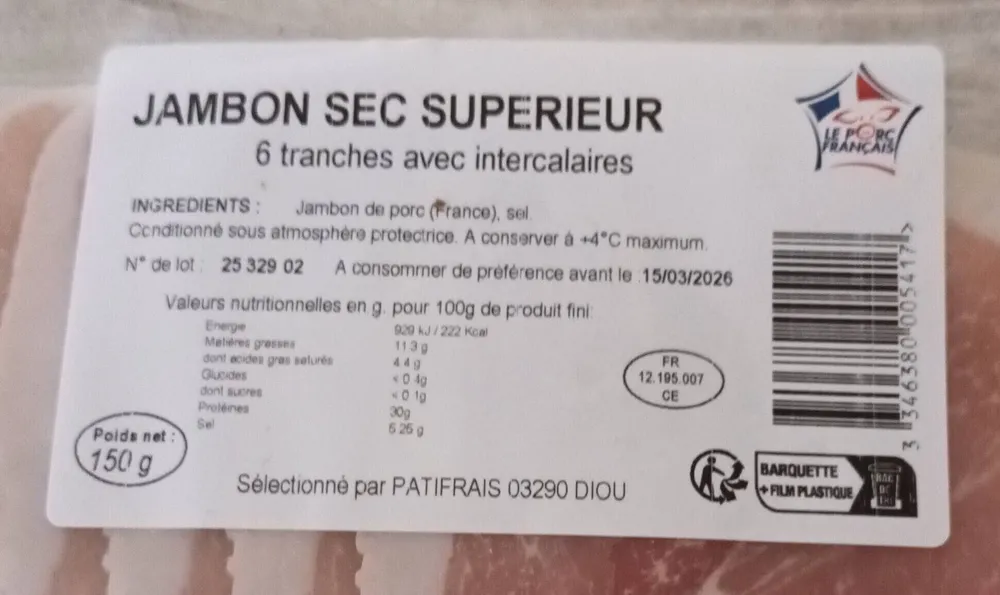 Jambon sec superieur