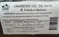 Jambon sec de pays - 4 tranches épaisses