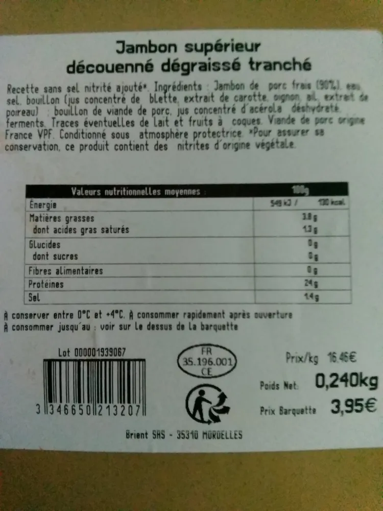 Jambon superieur sans couenne
