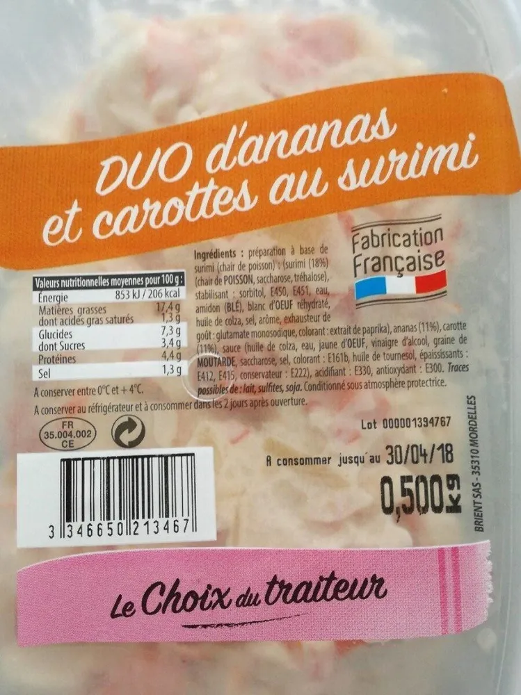 Duo d'ananas et carottes au surimi