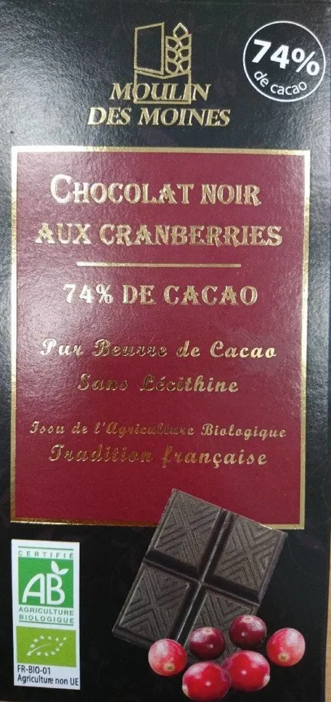 Chocolat noir aux cranberries