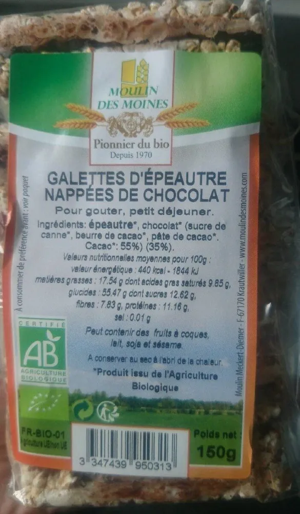 Galette d'épeautre nappées de chocolat
