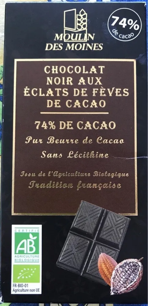Choco. Negro (74%) Con Trocitos De Cacao De Moulin Des Moines