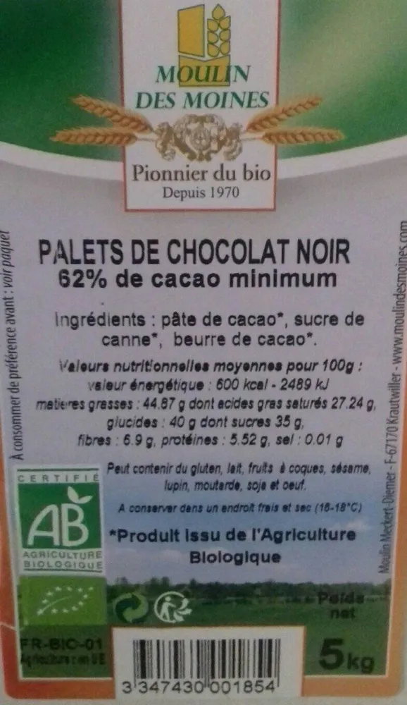 Palets de chocolat noir