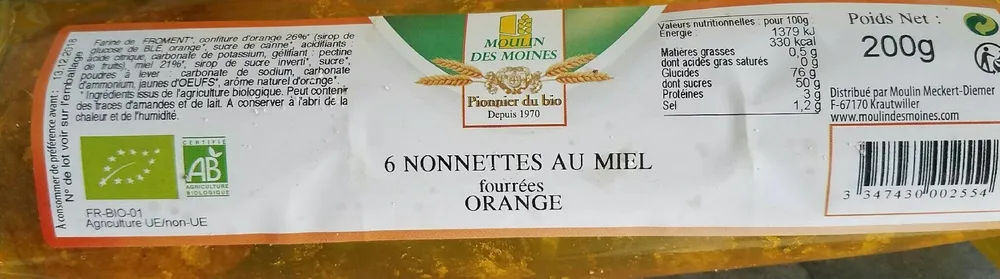 6 nonnettes aux miel fourrées ORANGE