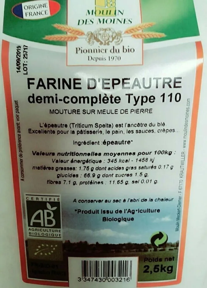 Farine d'épeautre demi-complète type 110
